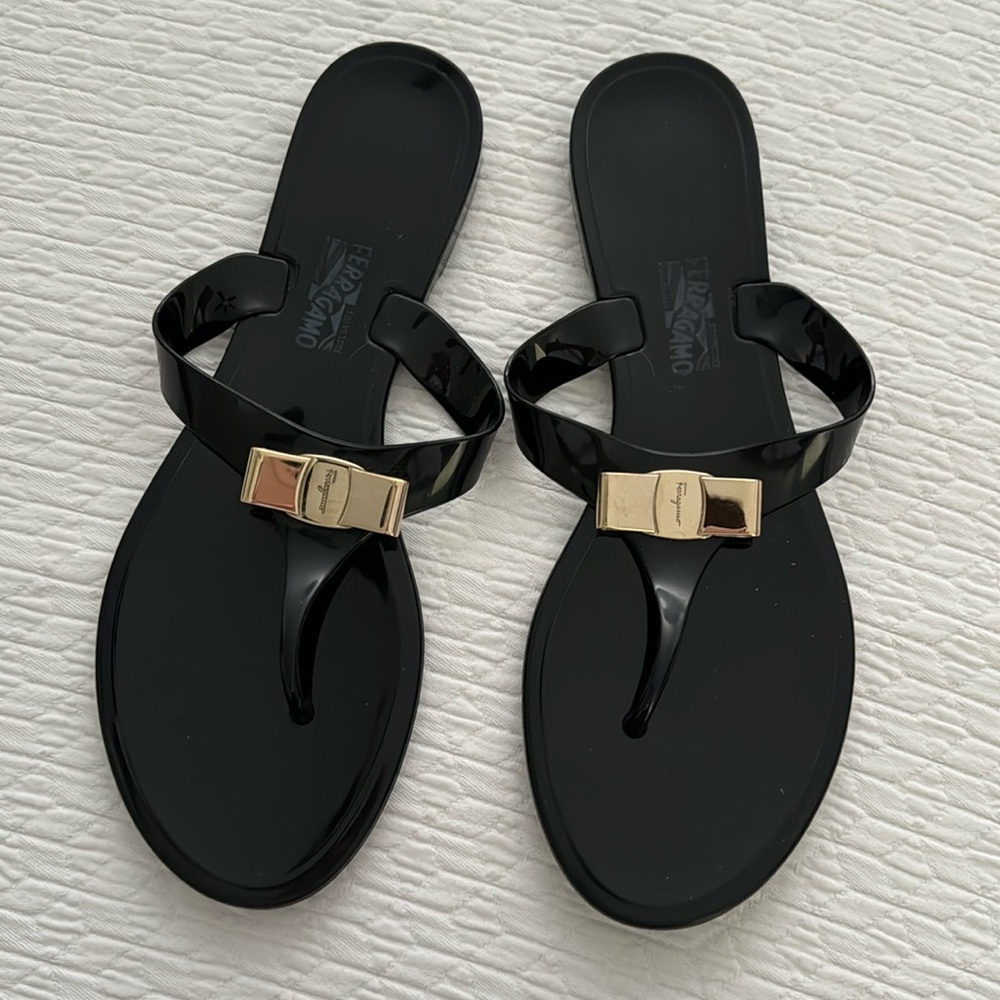 Ferragamo Black Rubber Sandal